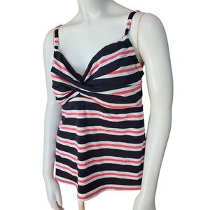 Pure Paradise Pink, Black, & White Striped Tankini Top (38D)